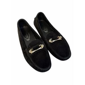 Tod's Women's Balck  Suede Rhinestone Driving Shoes sz 40/ 9